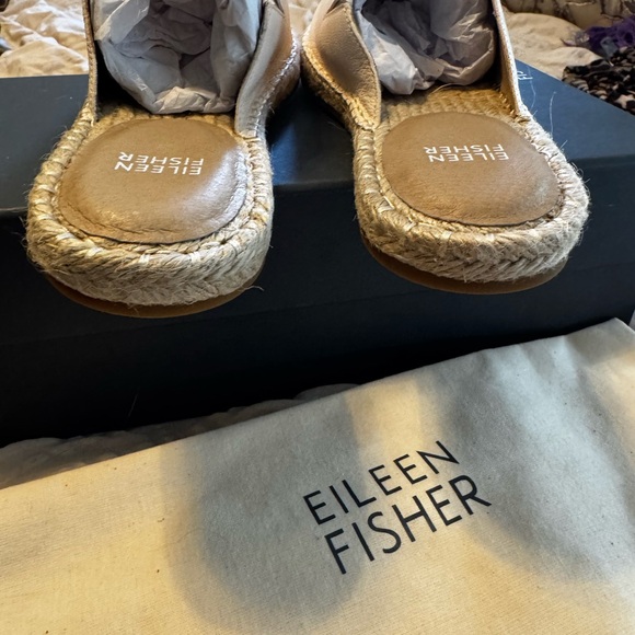 Eileen Fisher Vanilla Tumbled Leather Espadrille Slip On’s - Picture 5 of 6